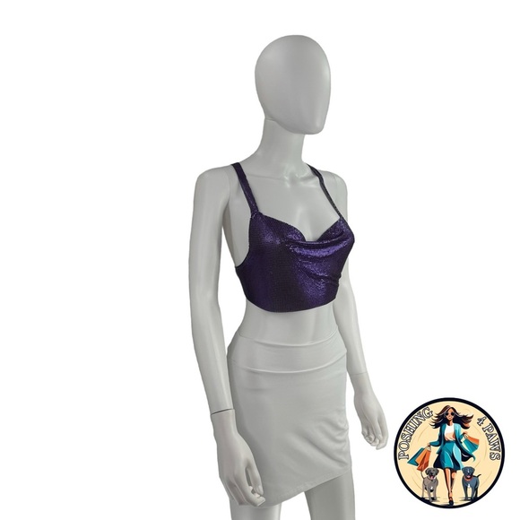 FANNIE SCHIAVONI Hailey Mesh Metallic Festival Draped Crop Top in Purple Size S - Picture 8 of 15